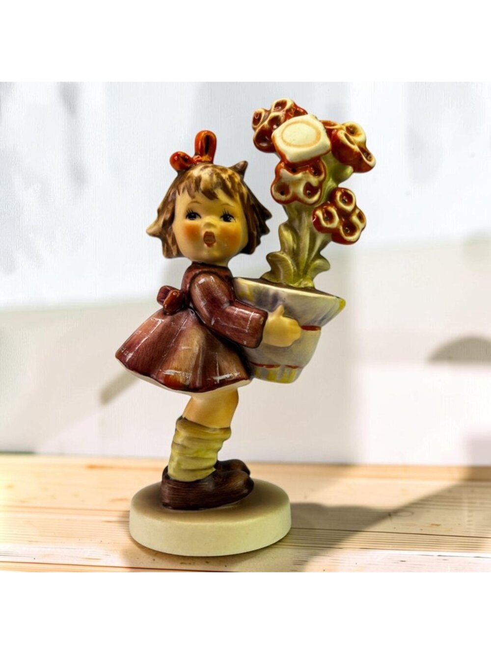 Vintage Goebel Hummel "Best Wishes" Porcelain Figurine Girl Holding Flowers